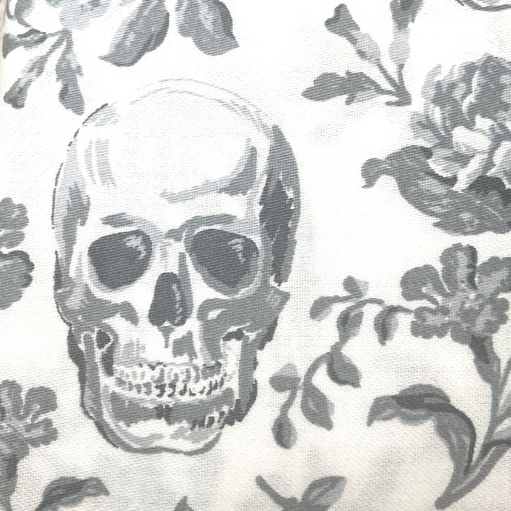 Rachel Zoe Full Sheet Set 100% Cotton Grey White Skull Floral Damask 4 Piece NEW - Picture 2 of 5
